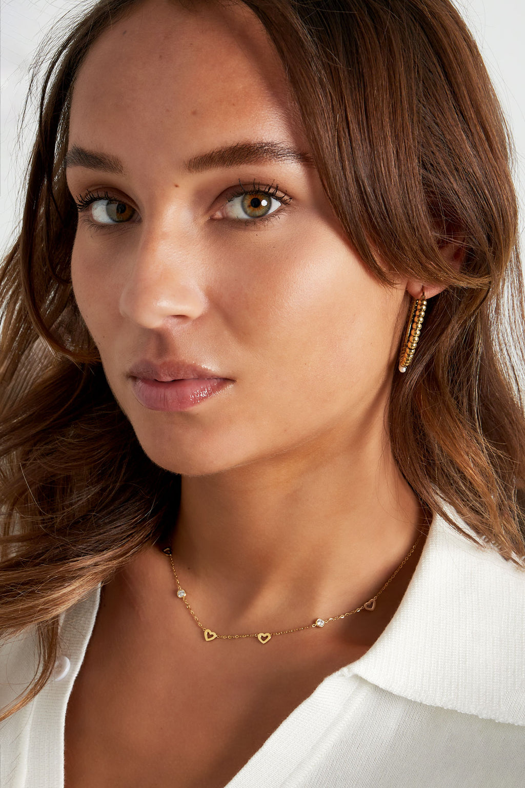 Collier avec breloques coeur et diamants - acier inoxydable