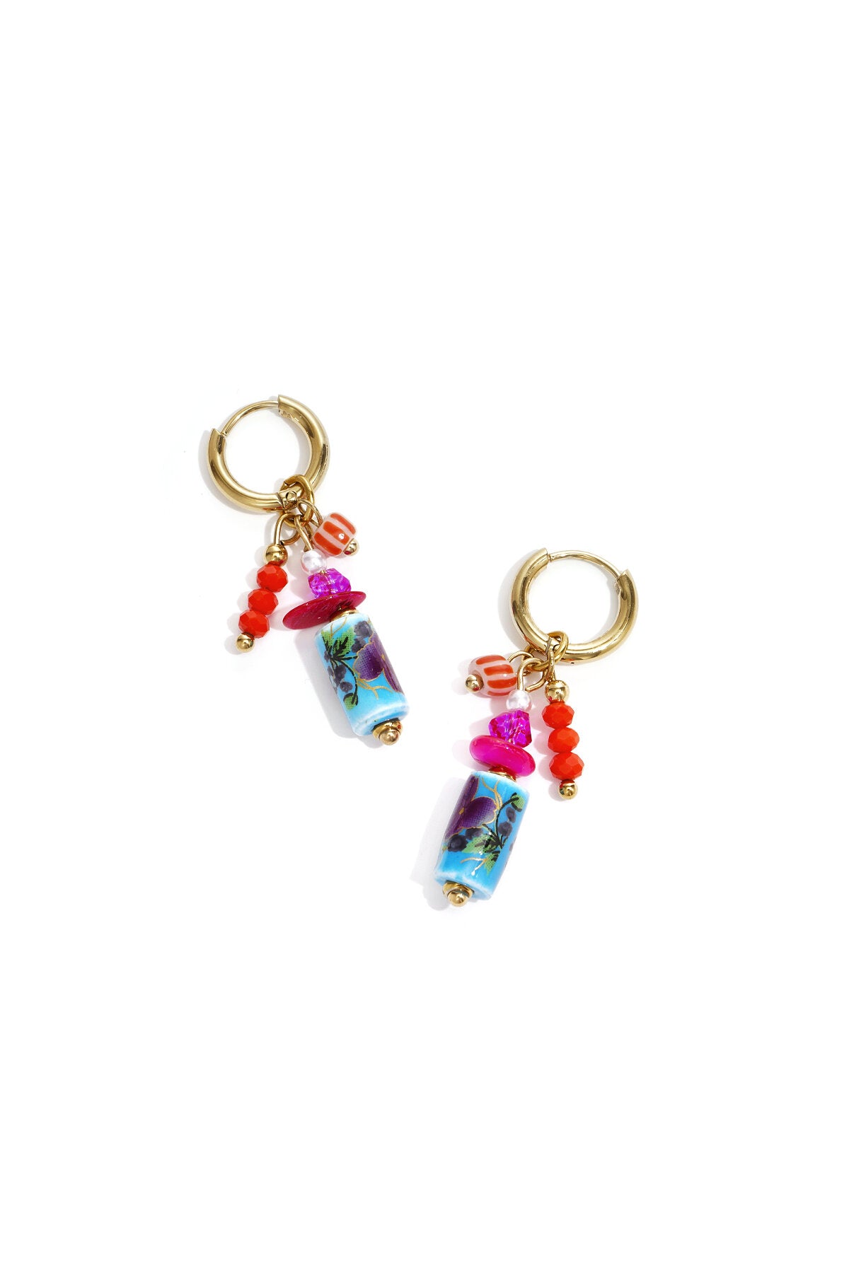 Boucles d'oreilles avec perles pendantes et imprimé floral
