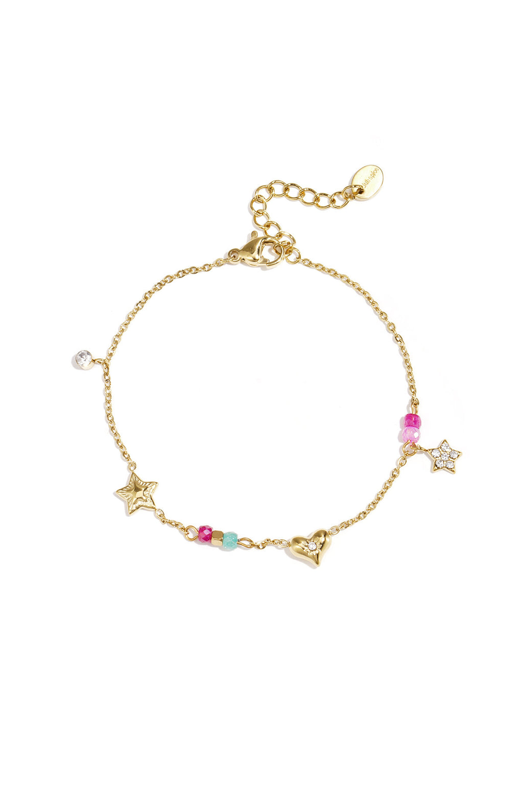 Bracelet à breloques avec cœur, étoile, pierres et perles
