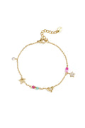 Bracelet à breloques avec cœur, étoile, pierres et perles