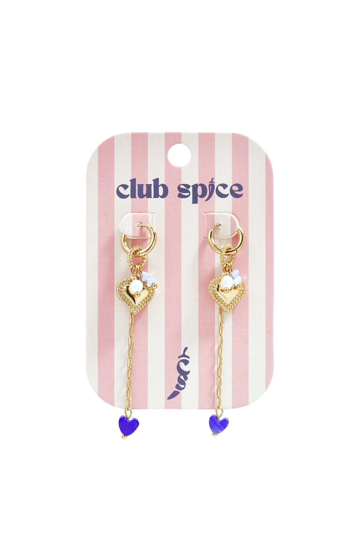 Petites boucles d'oreilles créoles avec longue chaîne, cœur et perles