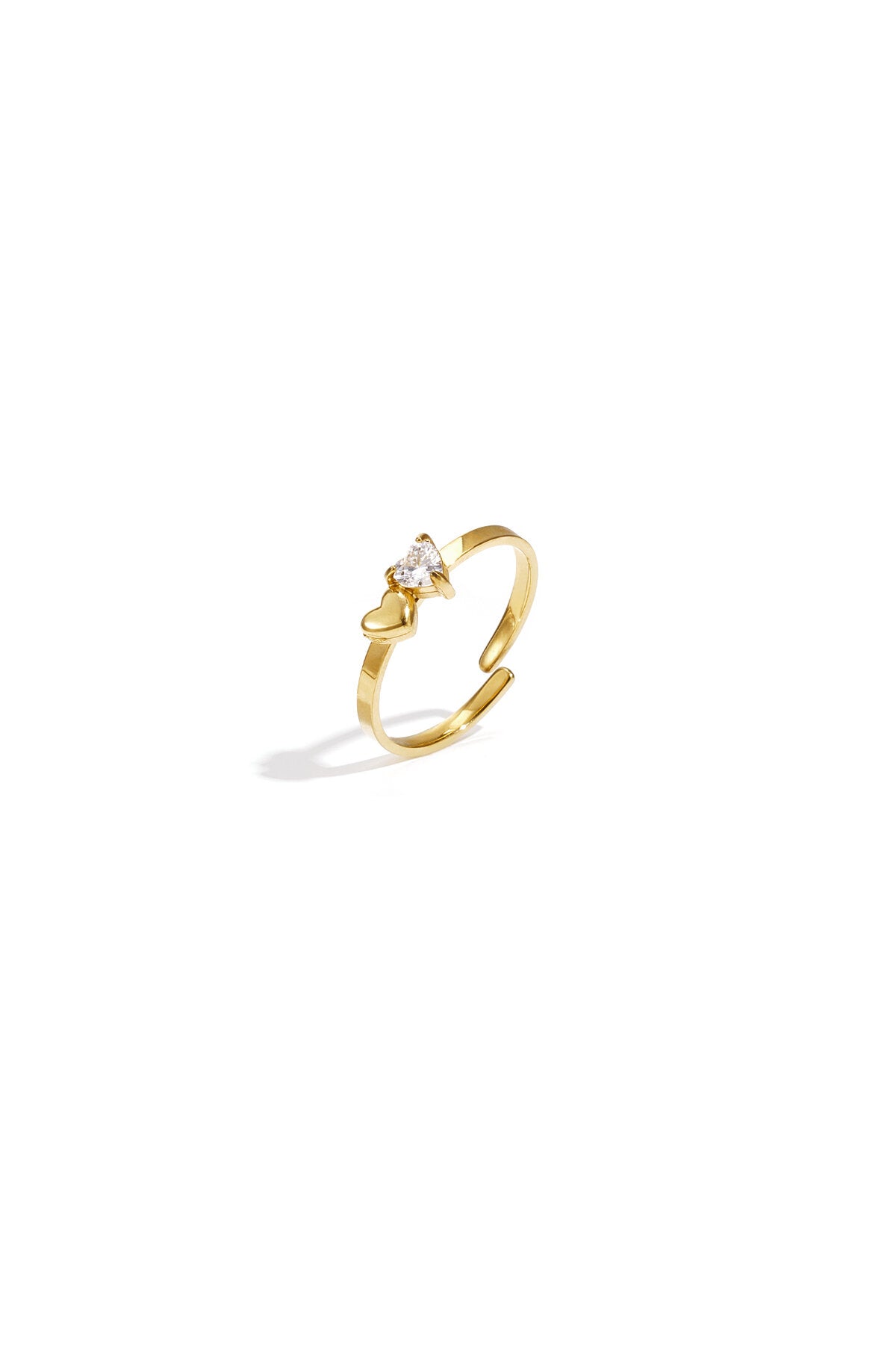 Bague ajustable avec pierre en forme de cœur et petit cœur