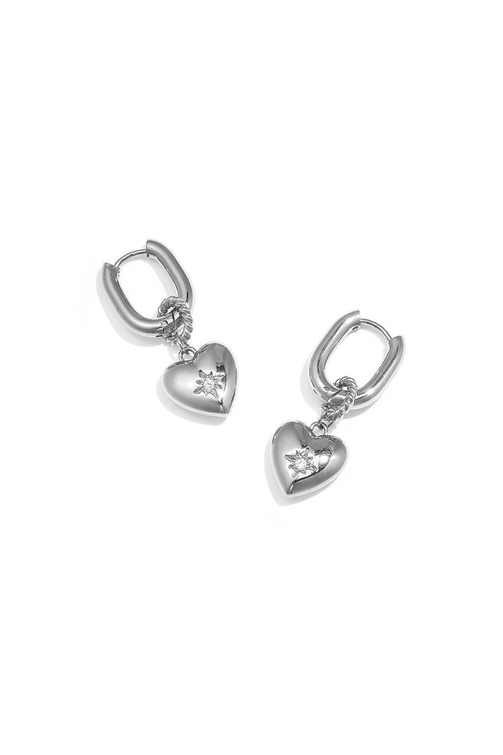 Boucles d'oreilles ovales avec pendentif en forme de cœur et pierre