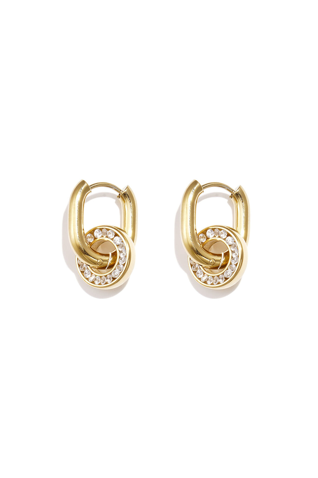 Boucles d'oreilles ovales avec pendentif rond serti