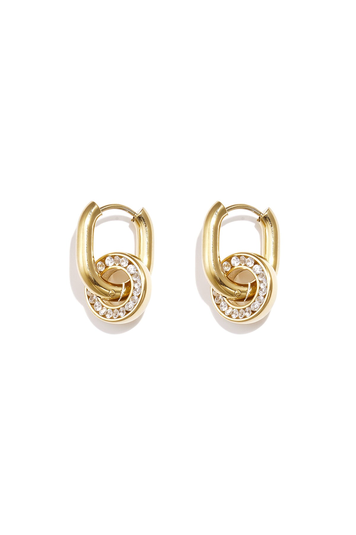 Boucles d'oreilles ovales avec pendentif rond serti