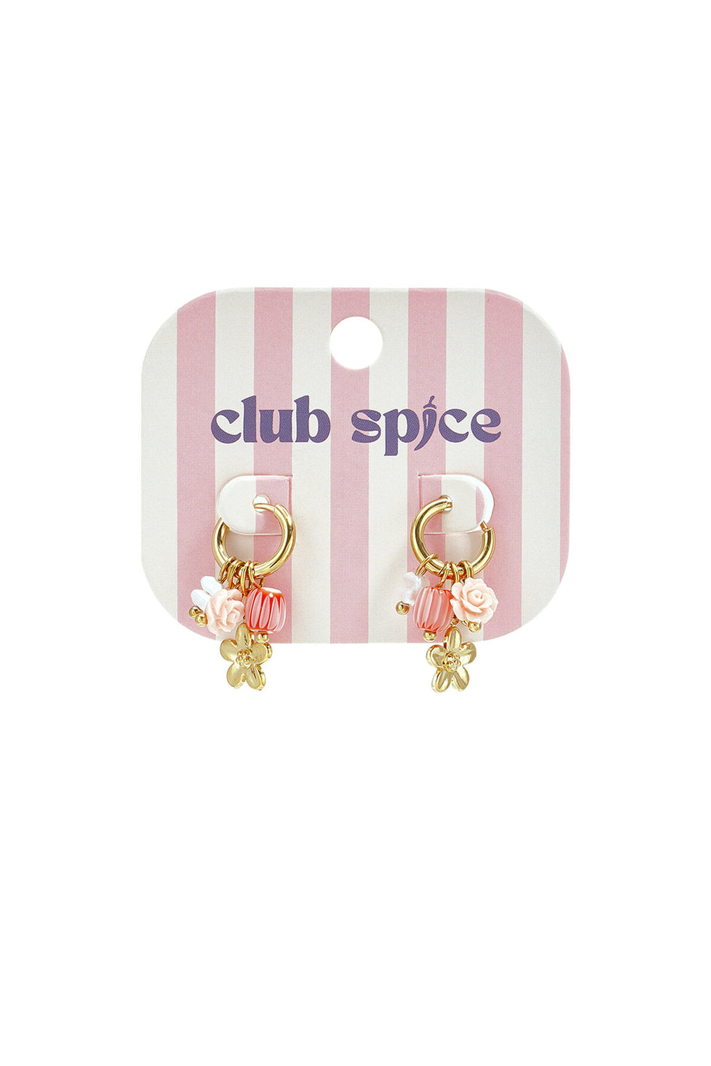 Petites boucles d'oreilles créoles avec pendentif fleur, perles et rose