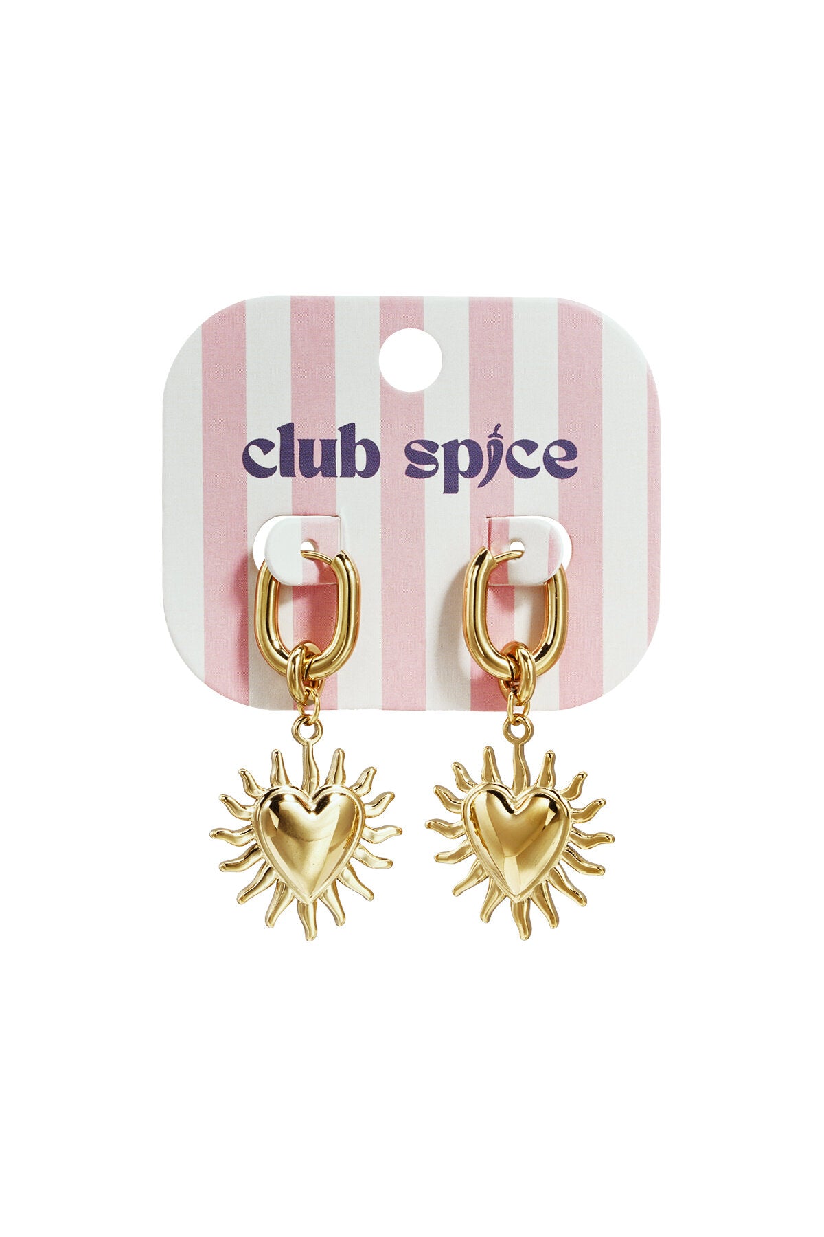 Boucles d'oreilles avec des cœurs pendants et des rayons de soleil