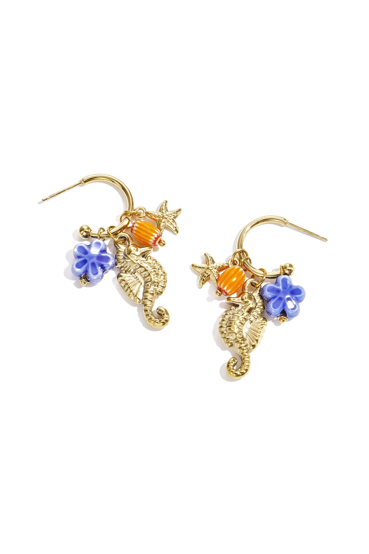 Boucles d'oreilles hippocampe avec breloques
