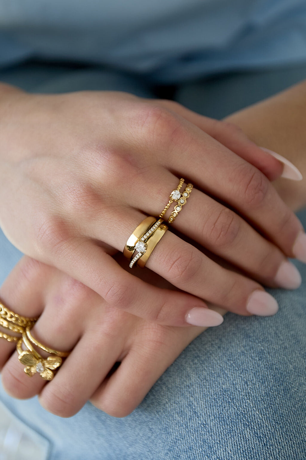 Bague double ajustable ornée de pierres