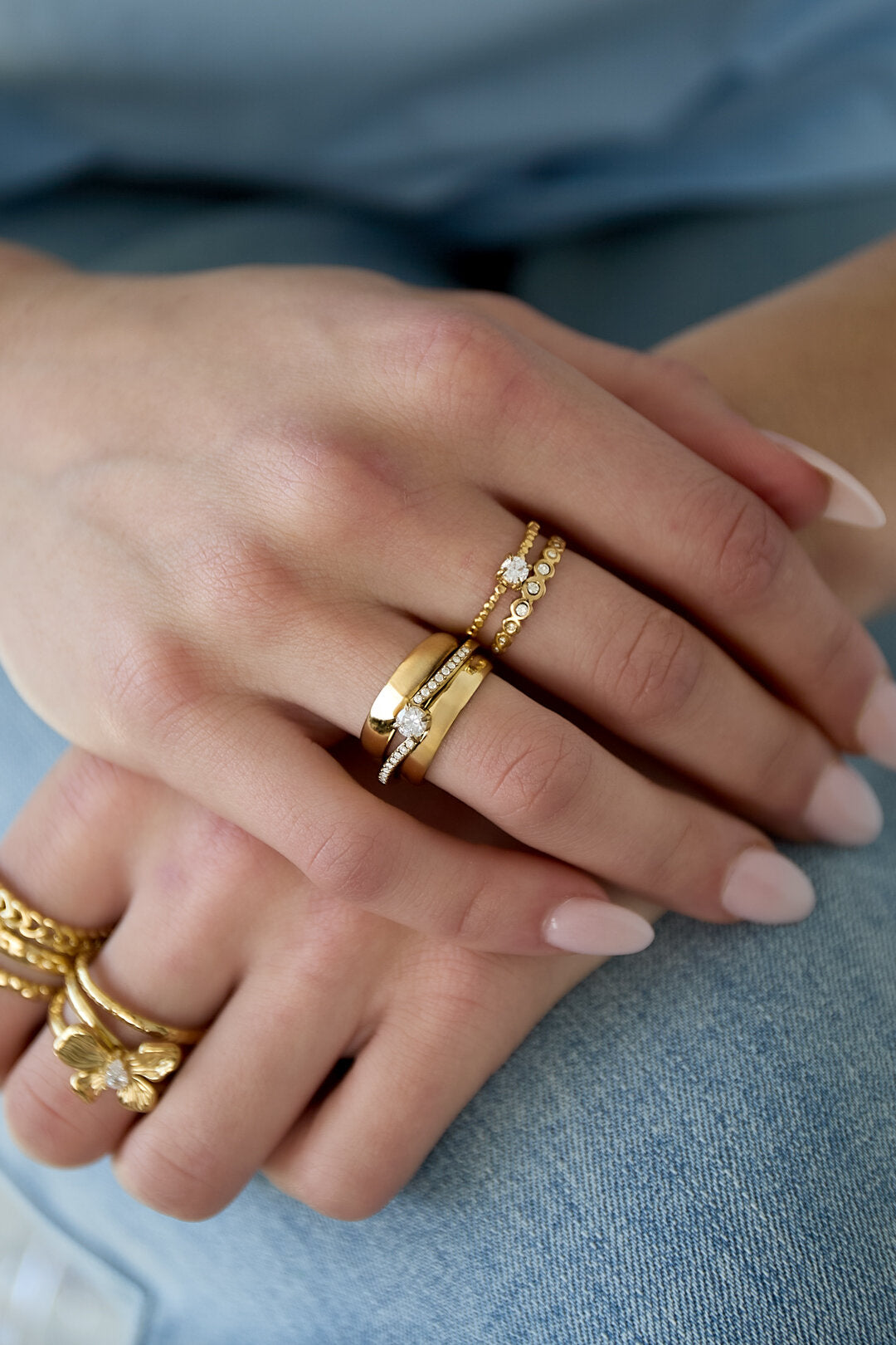 Bague double ajustable ornée de pierres