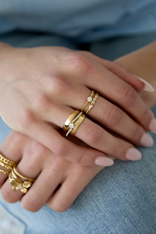Bague double ajustable ornée de pierres