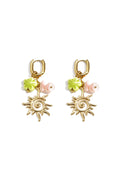 Boucles d'oreilles créoles ovales avec breloques soleil et perles