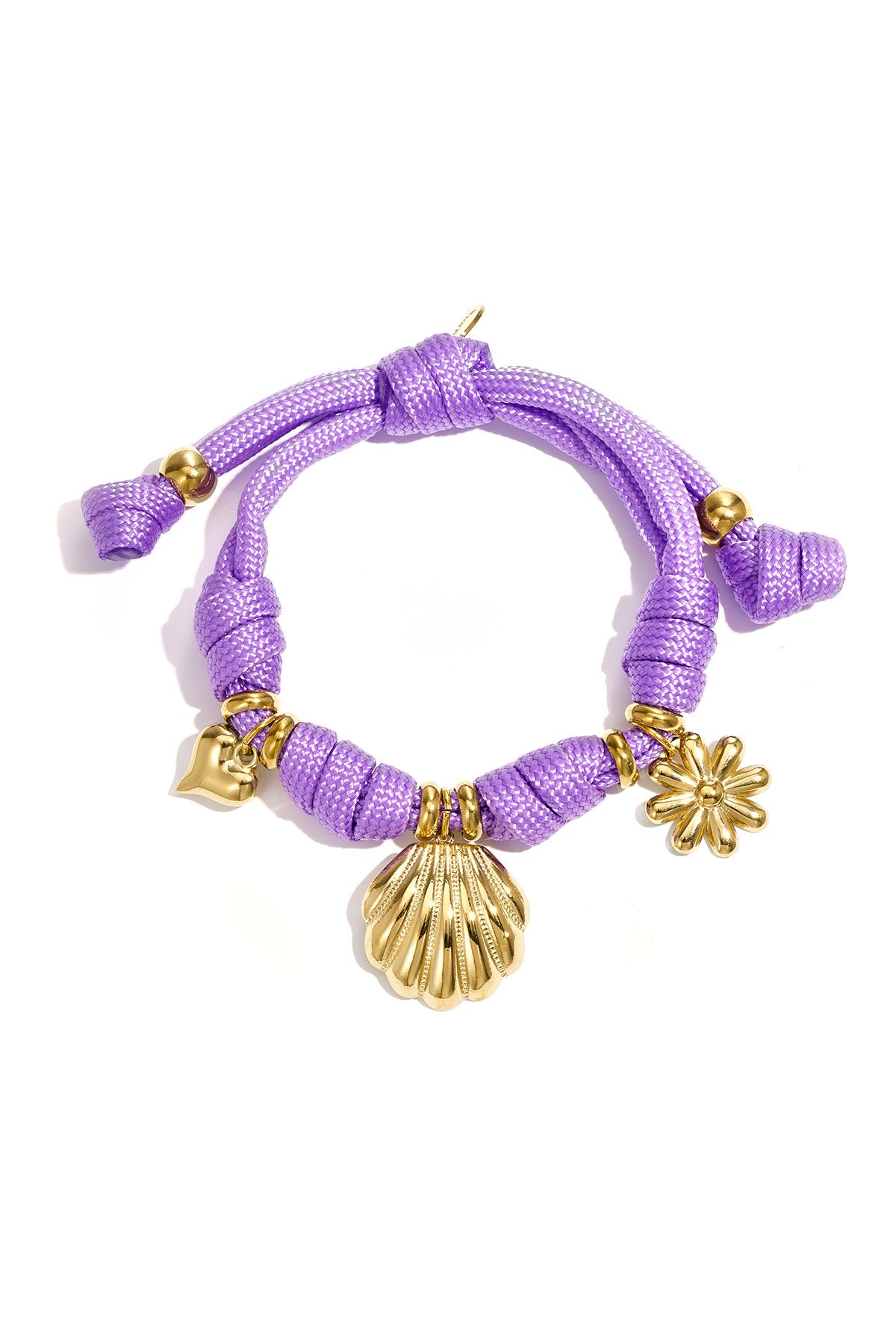 Bracelet en corde avec nœuds et breloques diverses