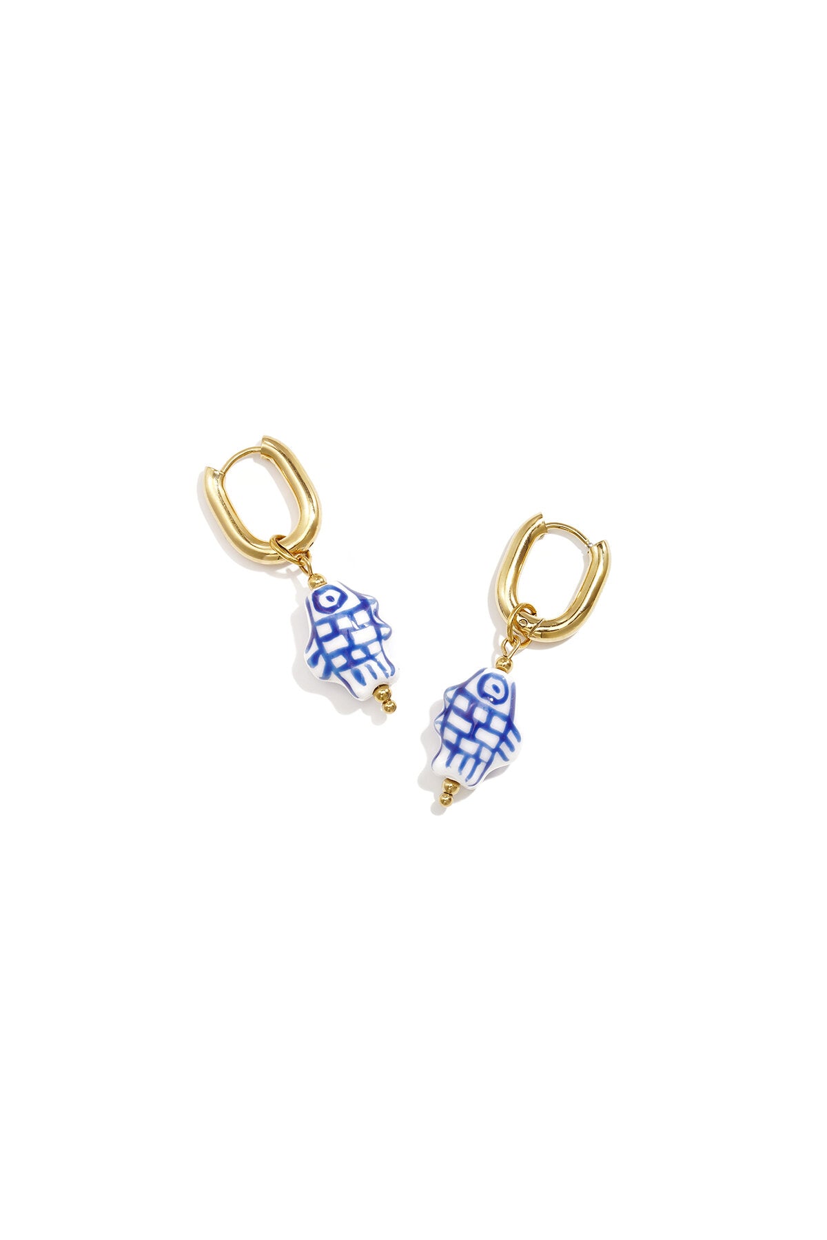 Boucles d'oreilles squovales avec breloque en forme de poisson à carreaux
