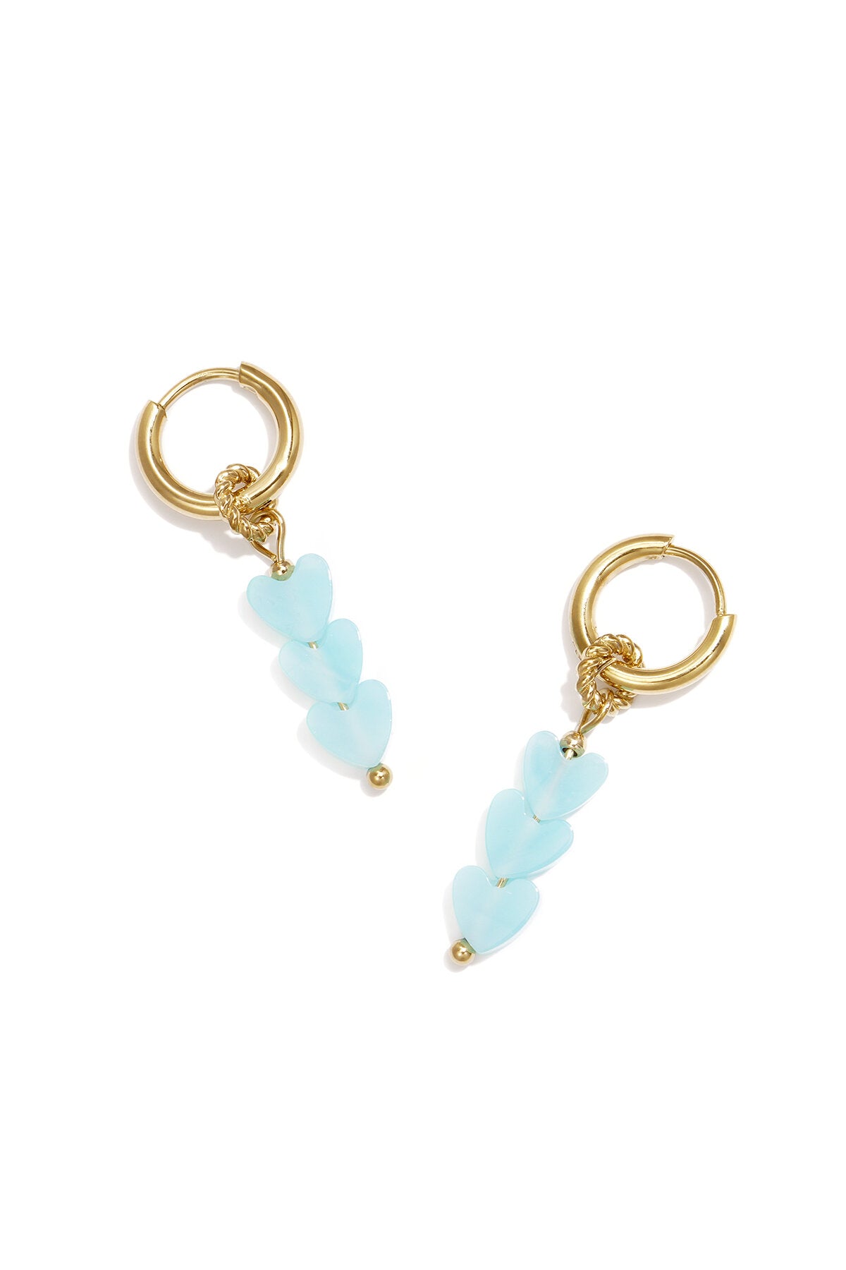 Petites boucles d'oreilles créoles avec 3 perles en forme de cœur