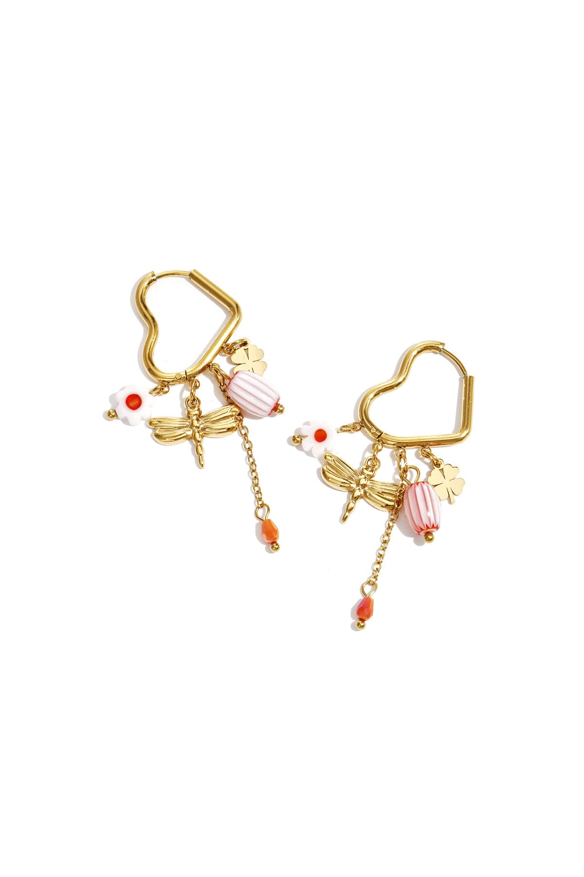 Boucles d'oreilles créoles en forme de cœur avec pendentifs et breloques perlés