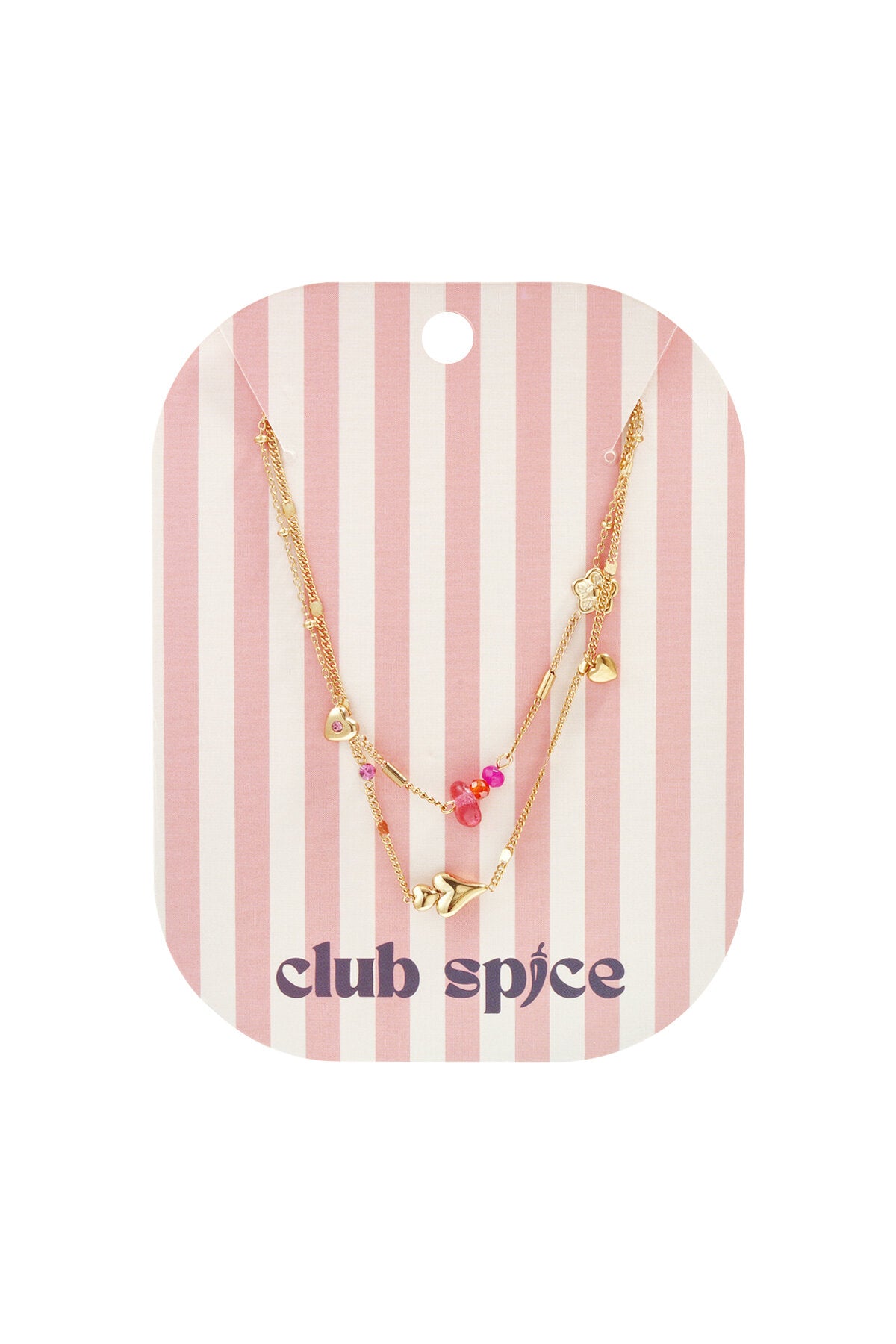 Collier double orné de cœurs, de perles et de fleurs