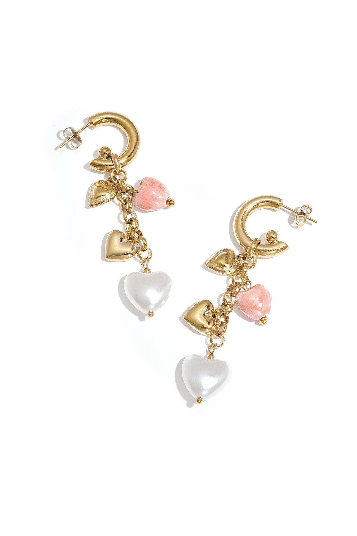 Boucles d'oreilles avec breloques en forme de cœur et perles