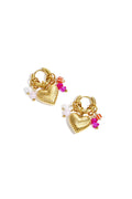 Petites boucles d'oreilles créoles avec perles pendantes, perles de rocaille et un cœur