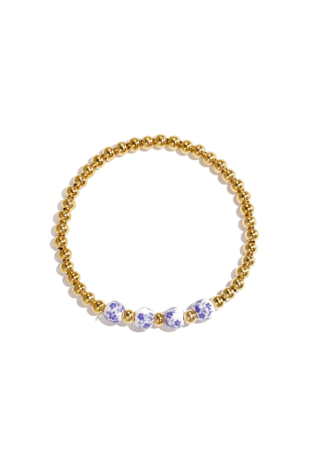 Bracelet en perles pleines à motif floral bleu