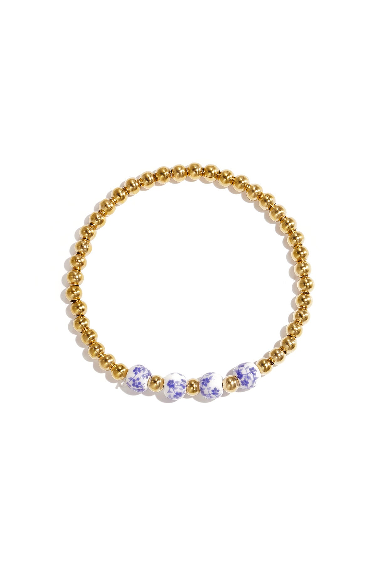 Bracelet en perles pleines à motif floral bleu