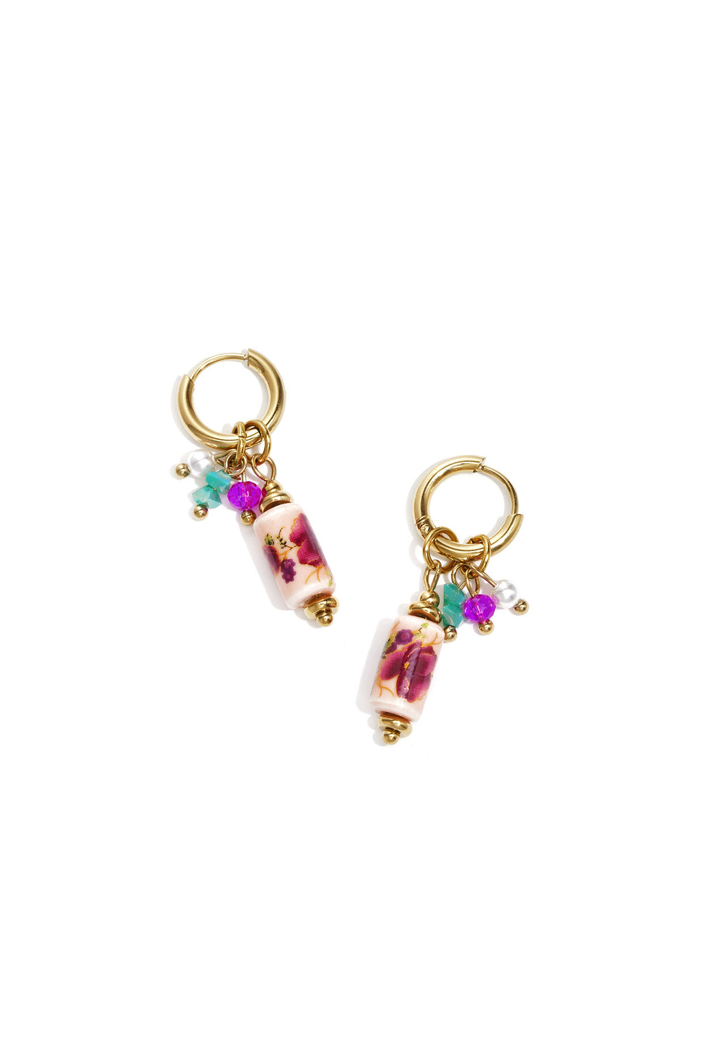 Boucles d'oreilles avec perles pendantes et imprimé floral