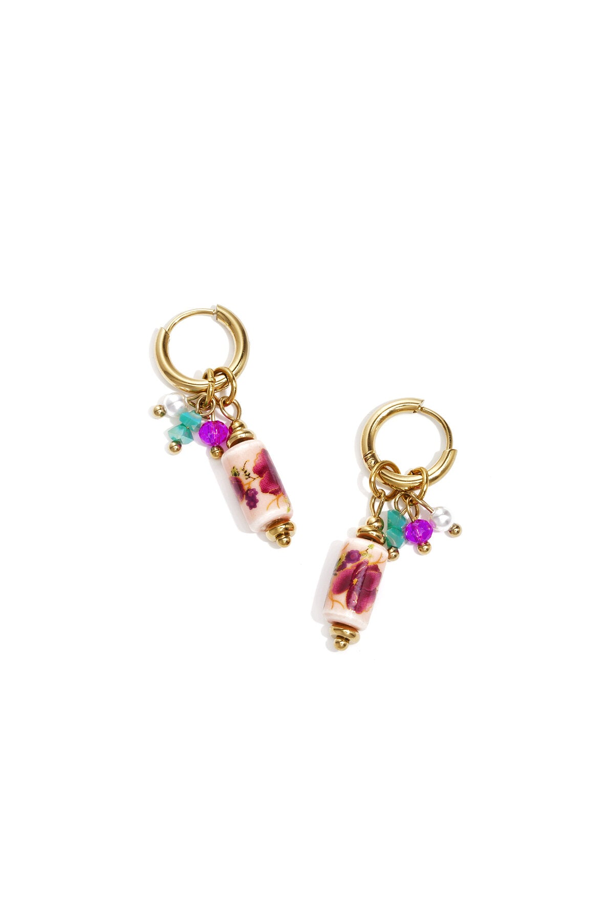 Boucles d'oreilles avec perles pendantes et imprimé floral