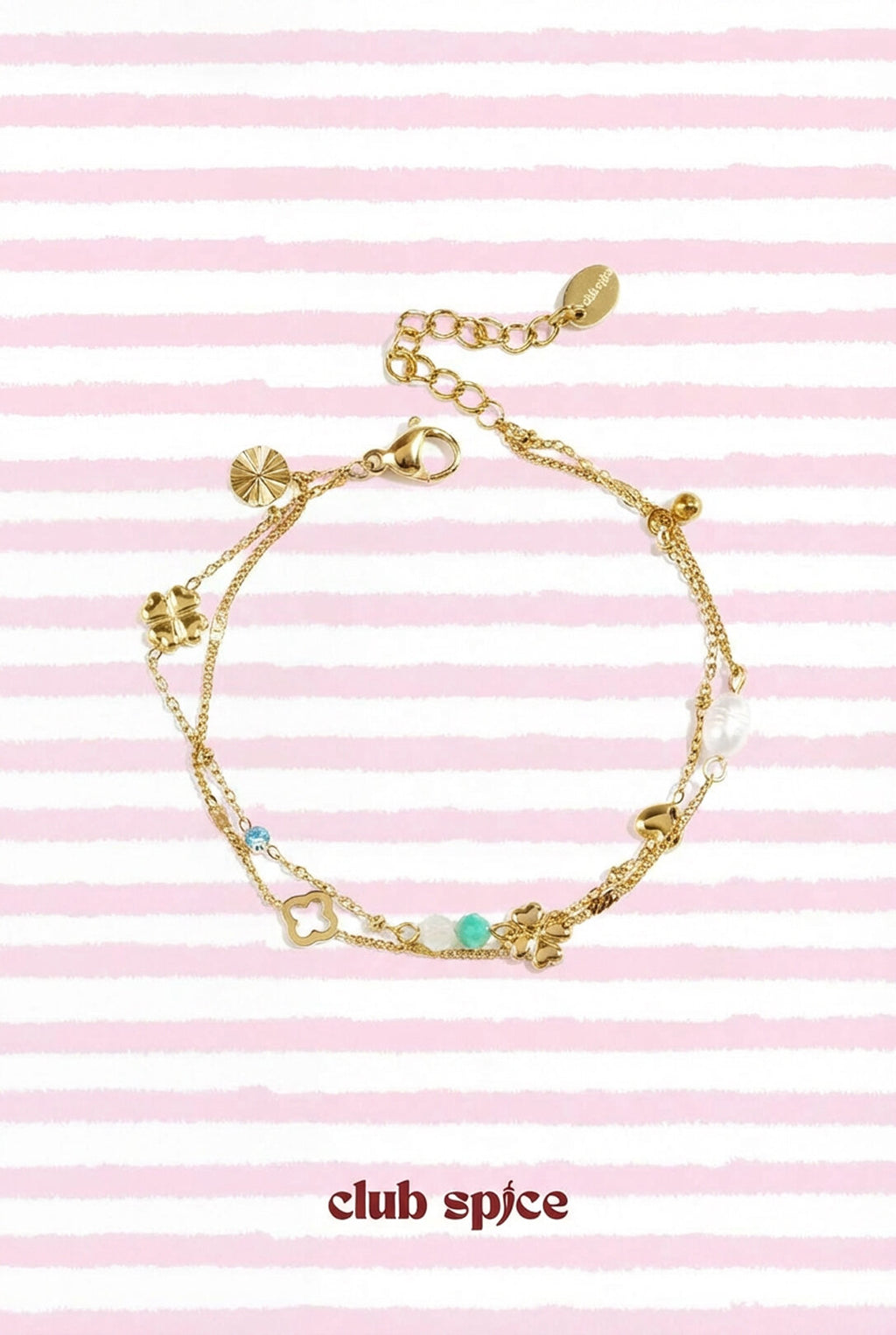 Bracelet orné de trèfles, de perles et de pierres