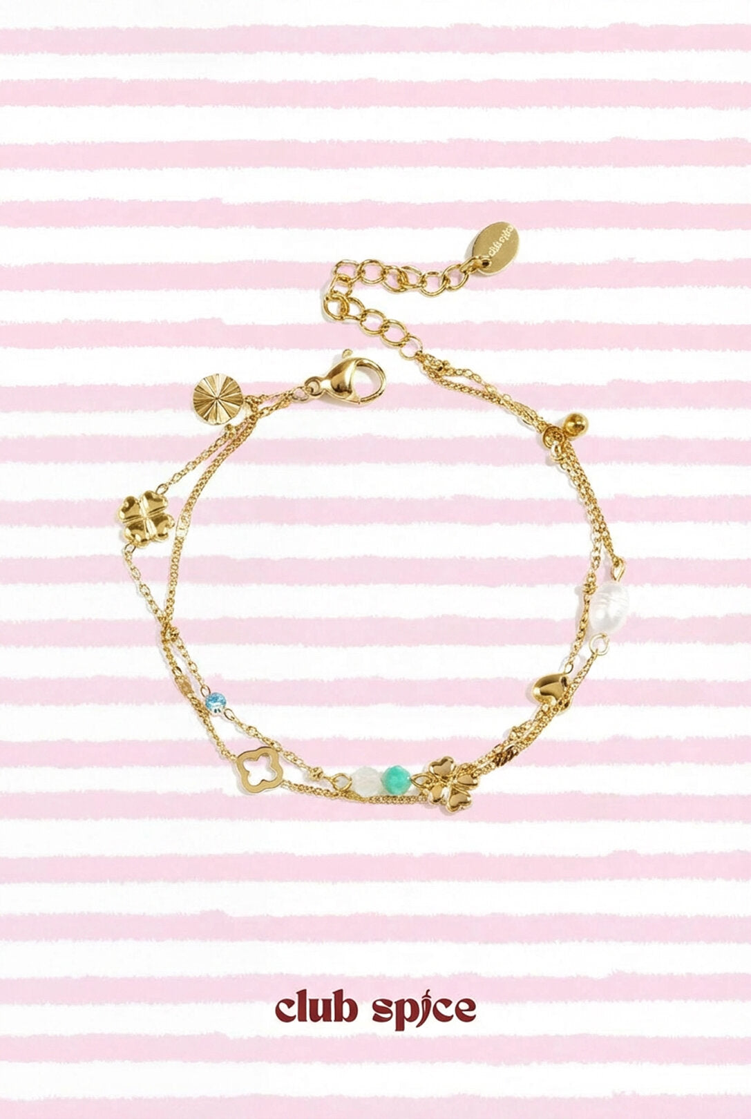 Bracelet orné de trèfles, de perles et de pierres
