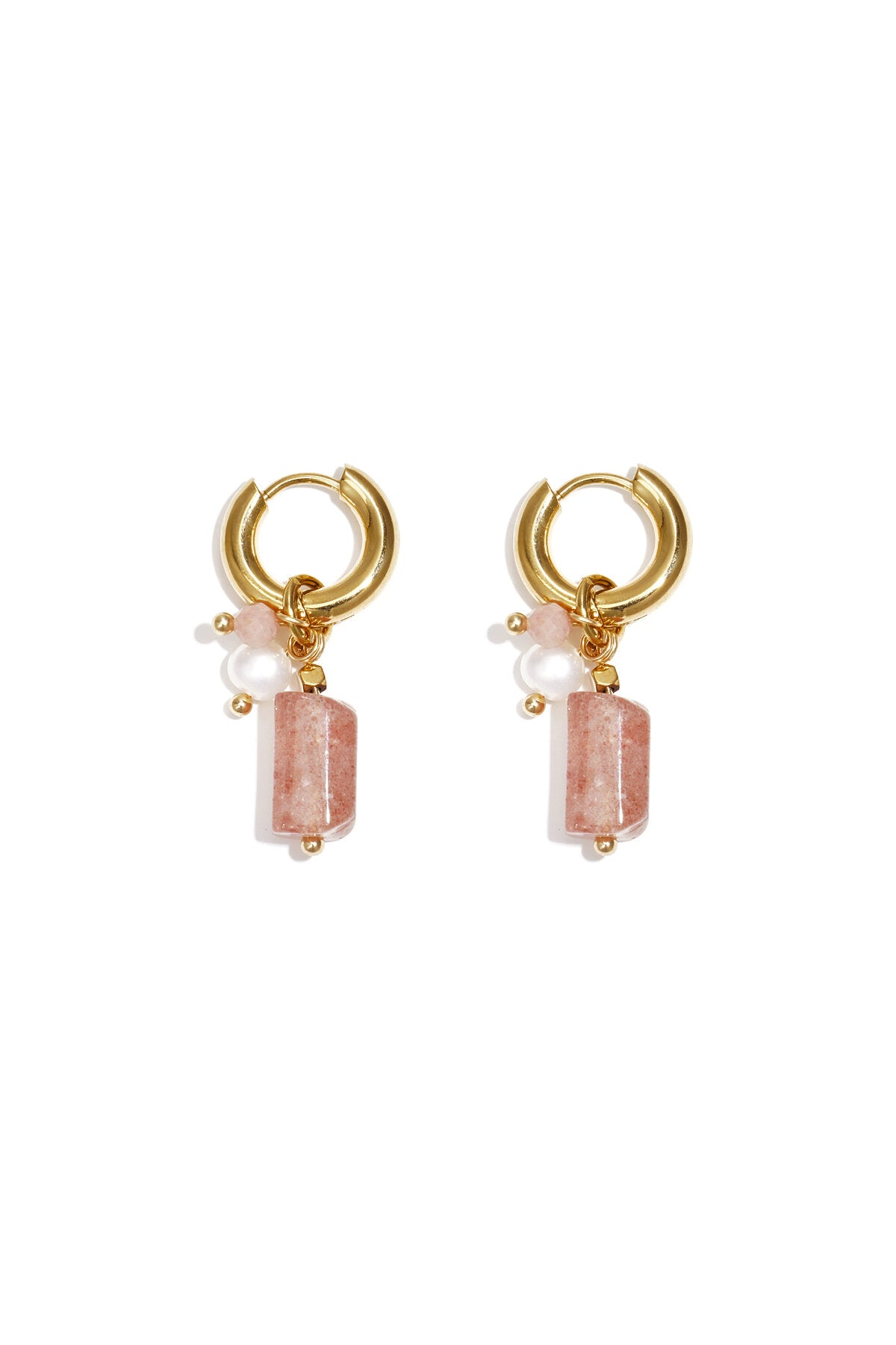 Petites boucles d'oreilles créoles avec pendentifs en perles, en pierres et en pierres