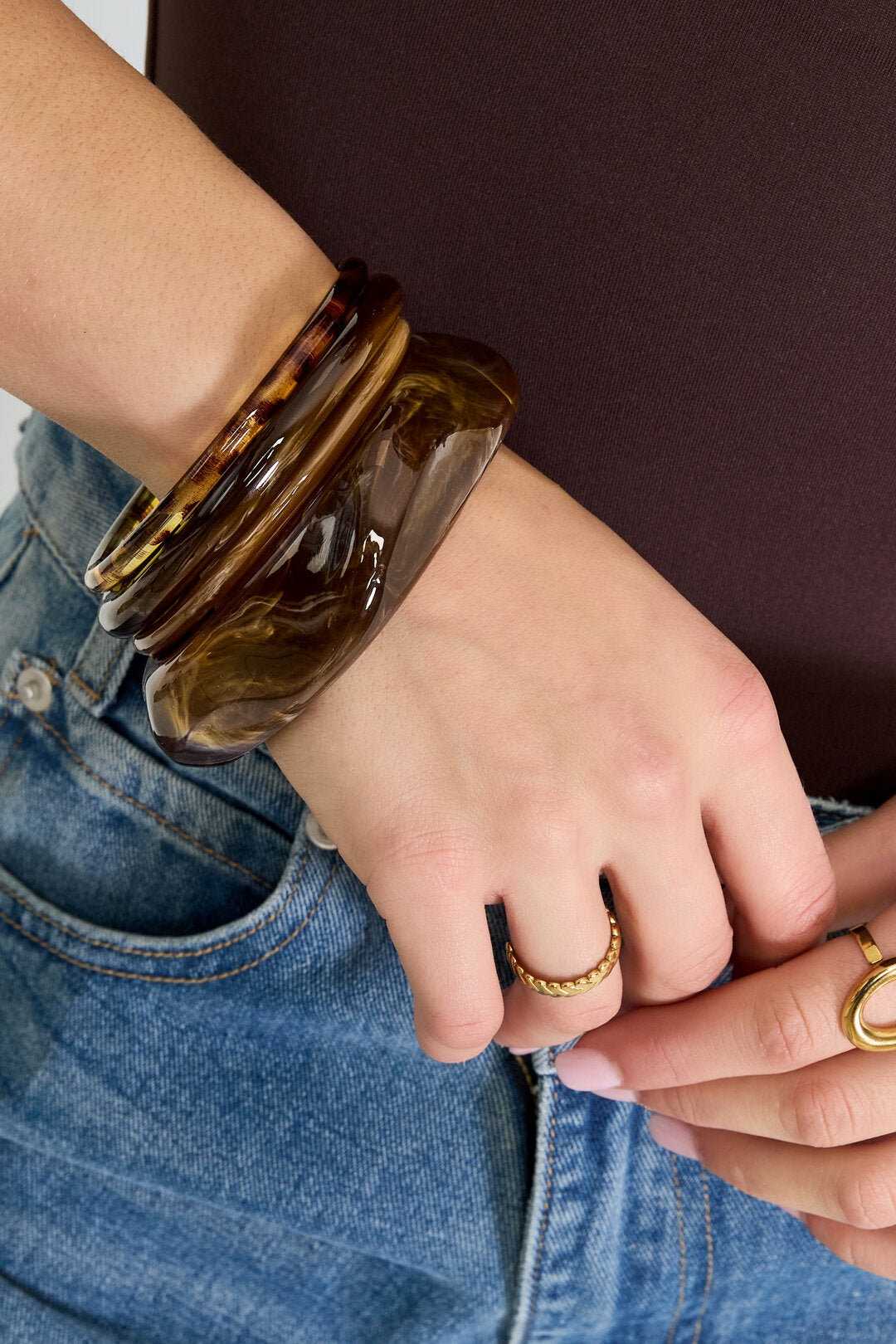 Bracelets en acrylique de couleur unie, style décontracté et simple, pour femme