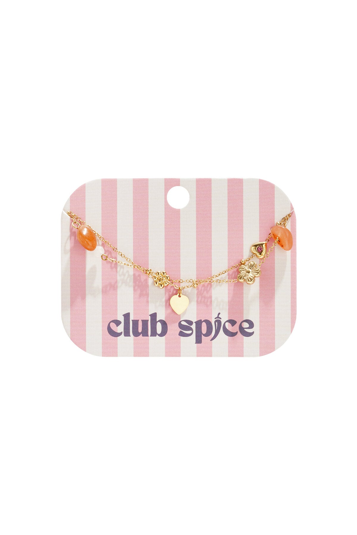 Bracelet à breloques avec perles orange, fleurs et cœurs
