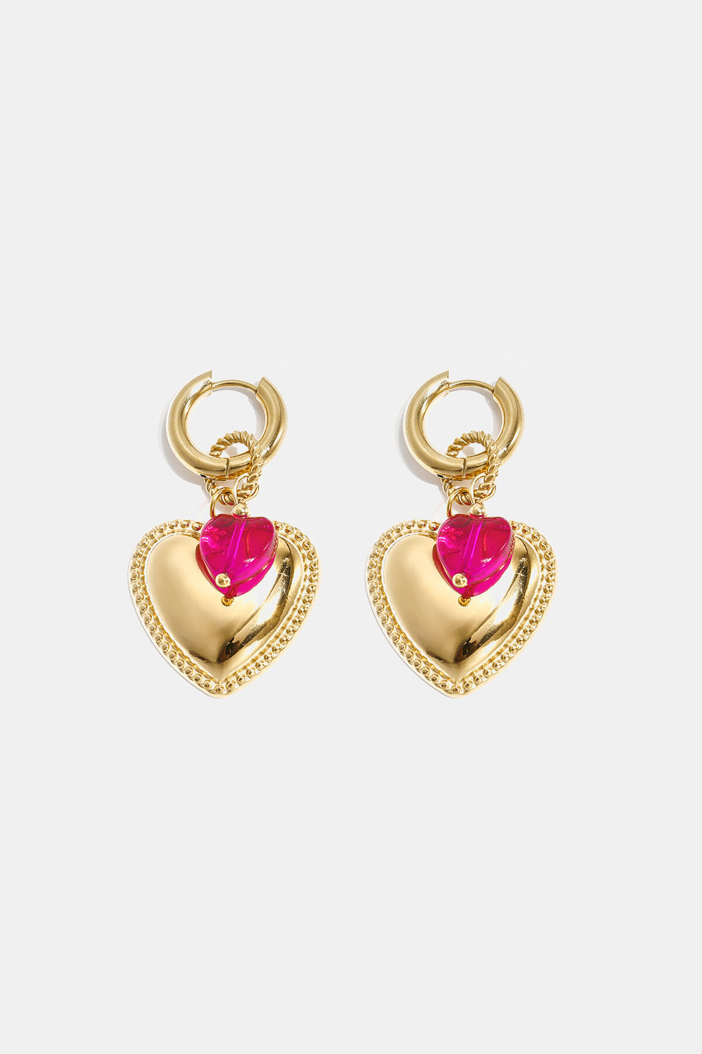 Boucles d'oreilles créoles avec pendentif cœur et perle sur bague
