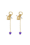 Petites boucles d'oreilles créoles avec longue chaîne, cœur et perles