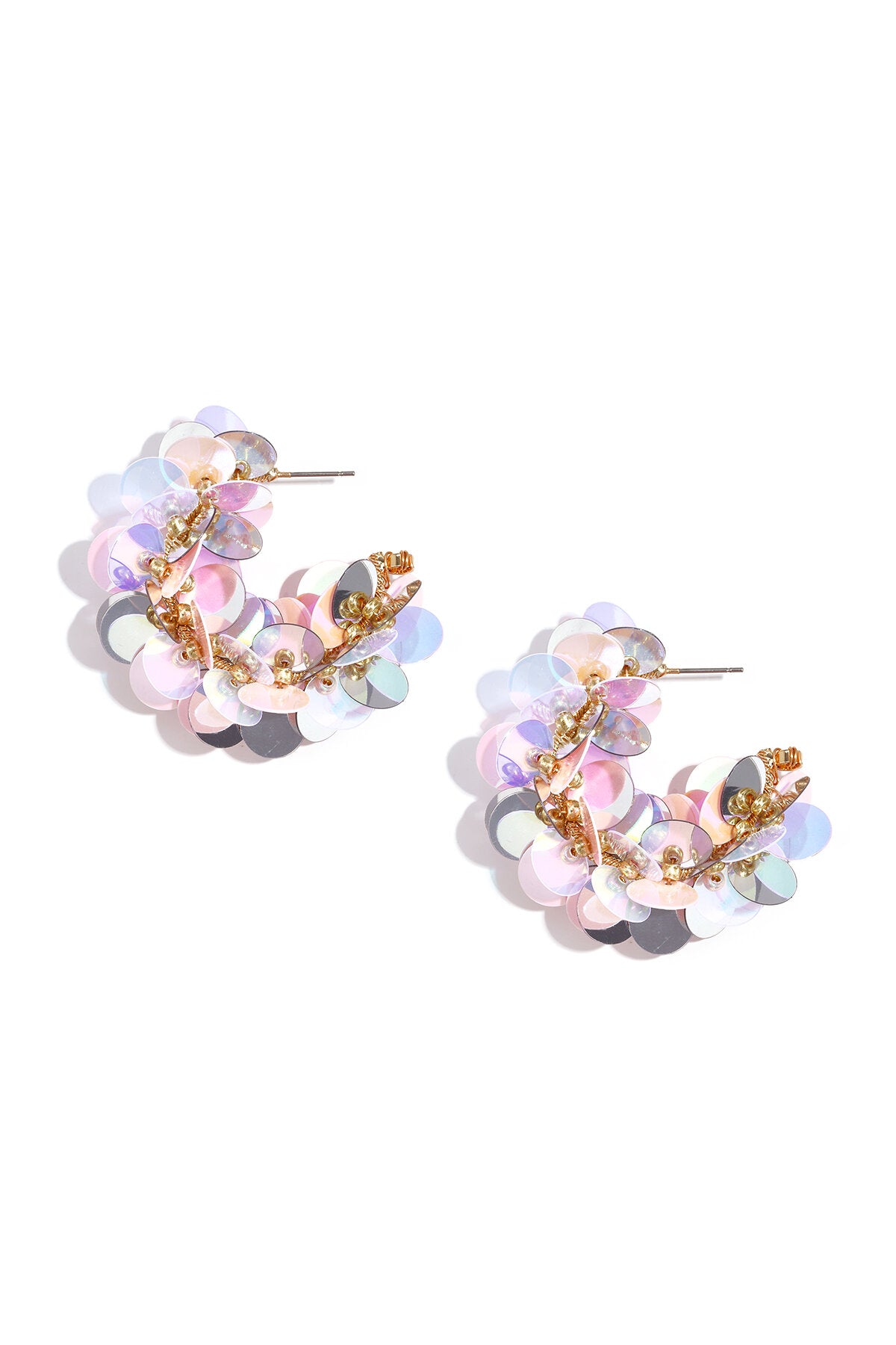 Boucles d'oreilles créoles en sequins et perles