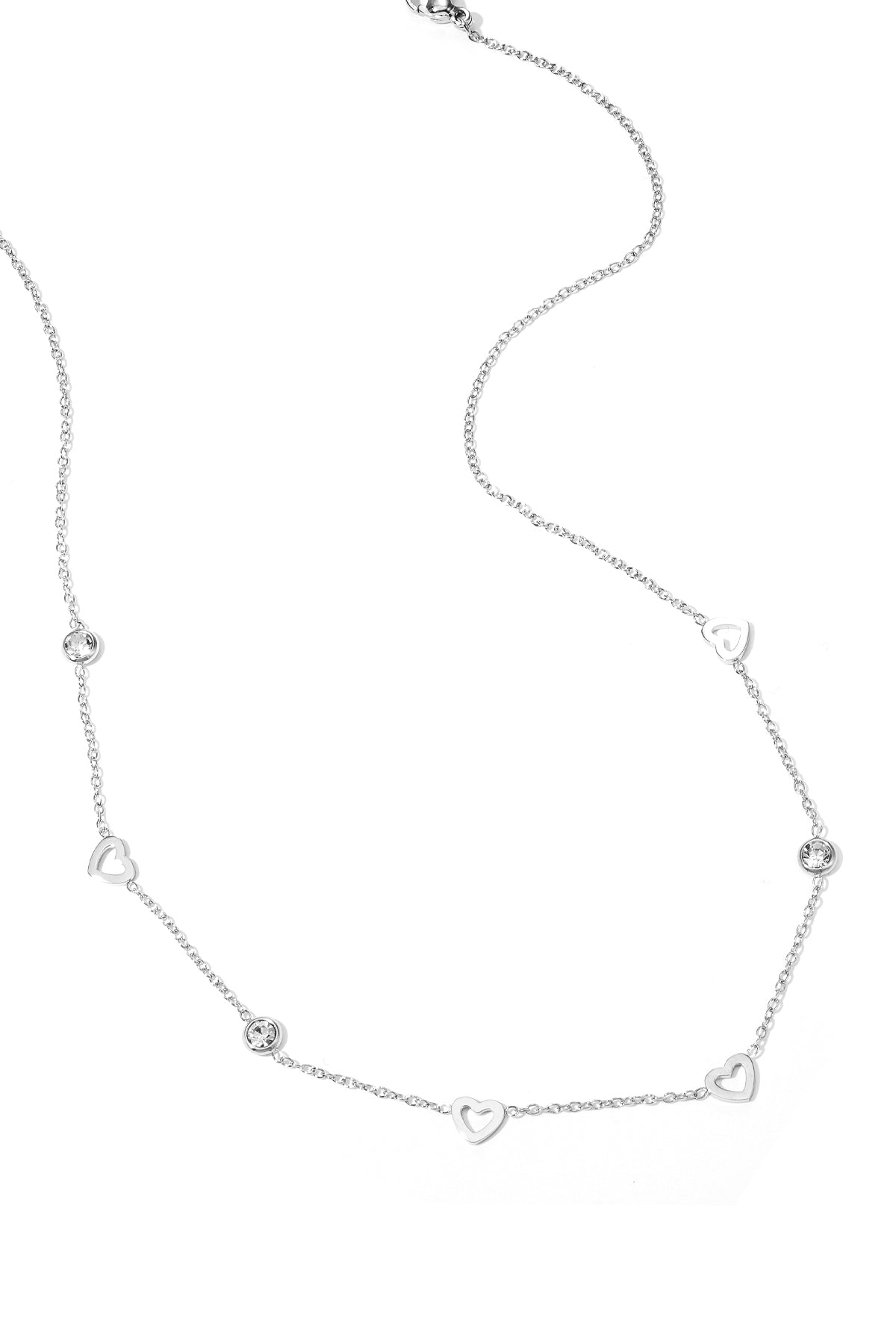 Collier avec breloques coeur et diamants - acier inoxydable