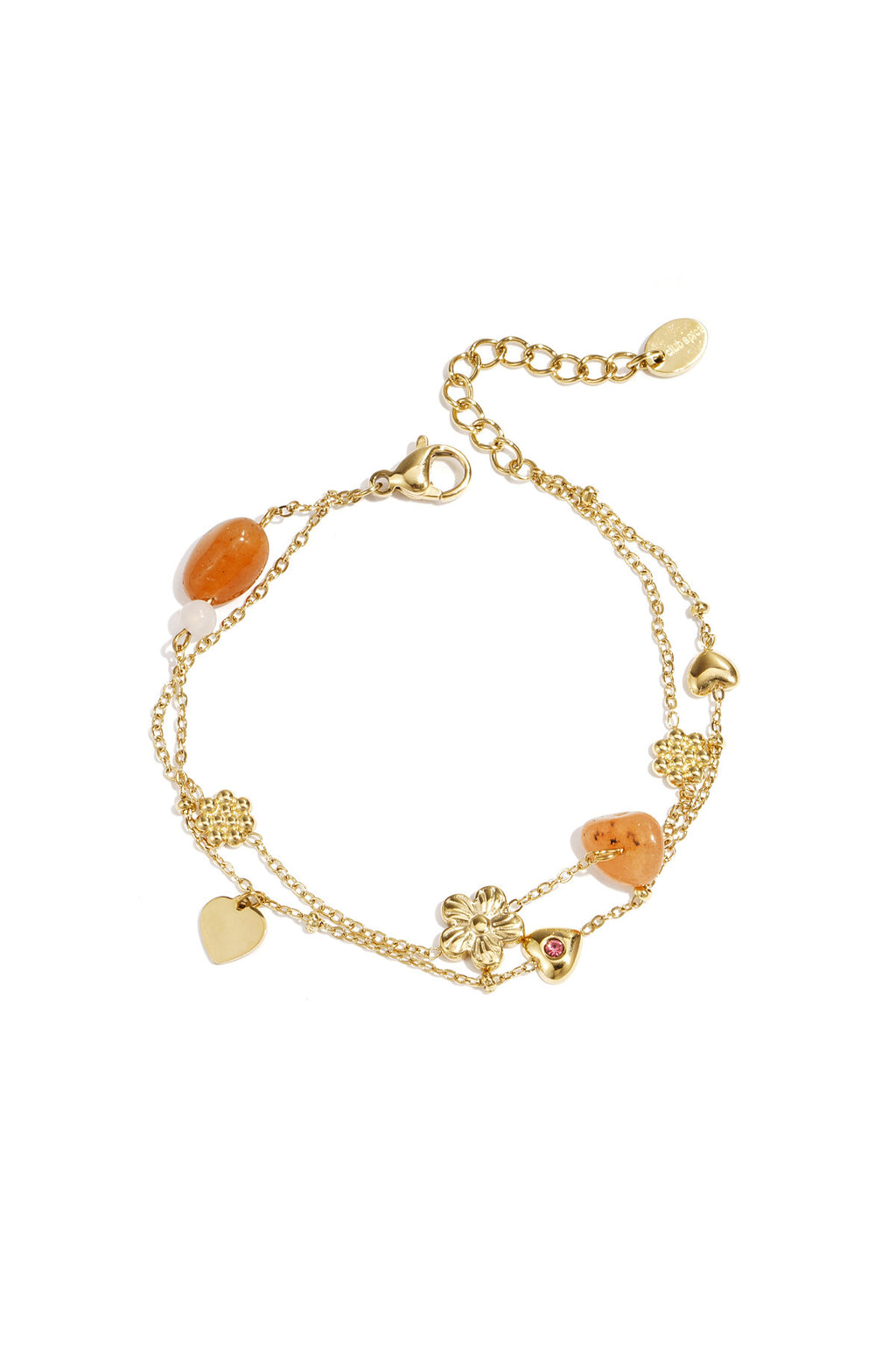 Bracelet à breloques avec perles orange, fleurs et cœurs