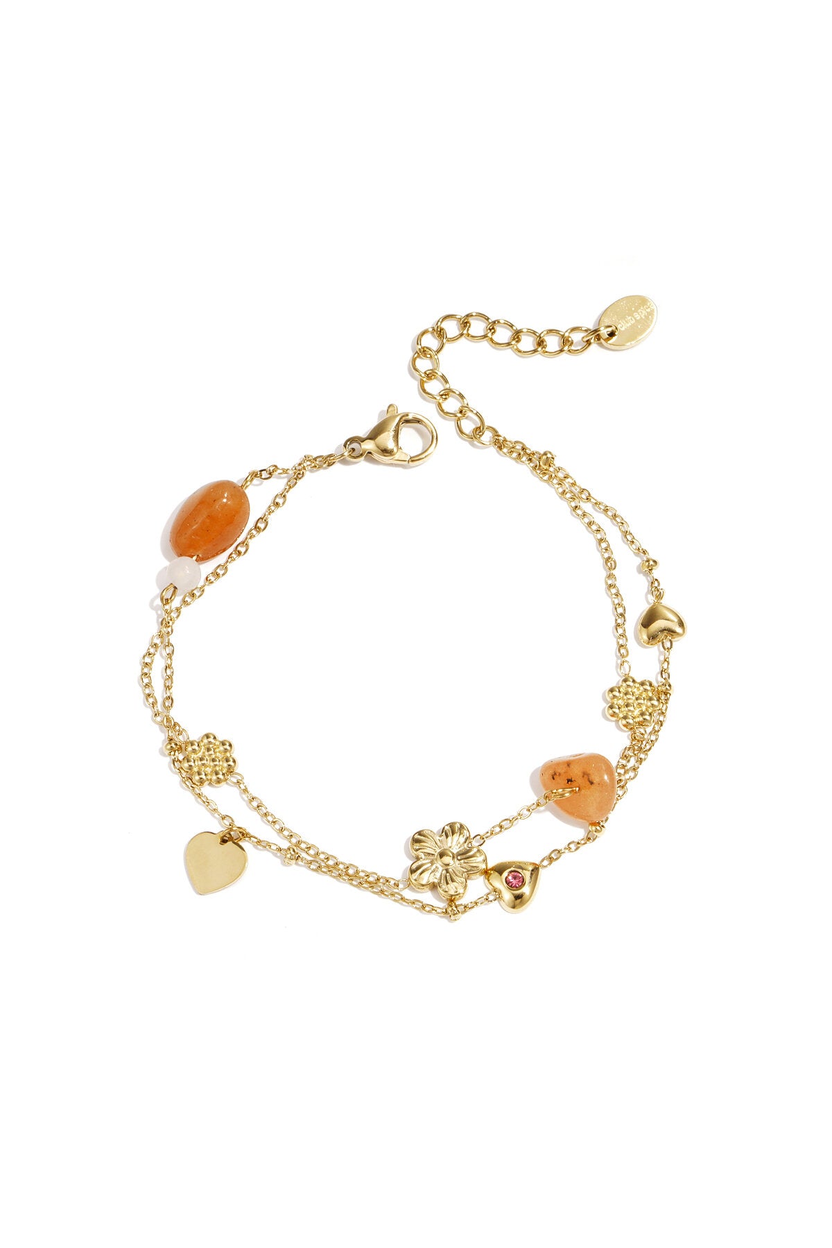 Bracelet à breloques avec perles orange, fleurs et cœurs