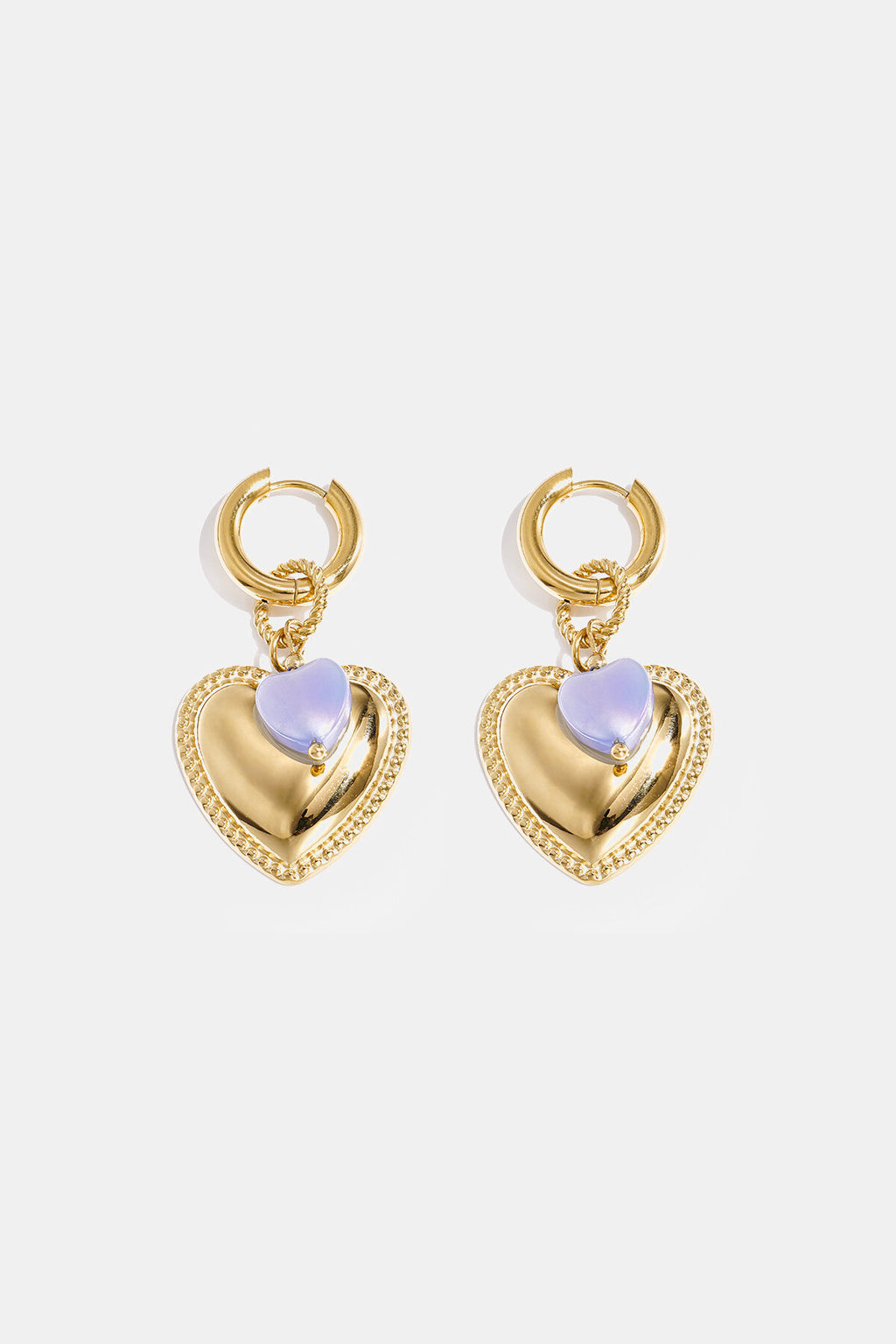 Boucles d'oreilles créoles avec pendentif cœur et perle sur bague