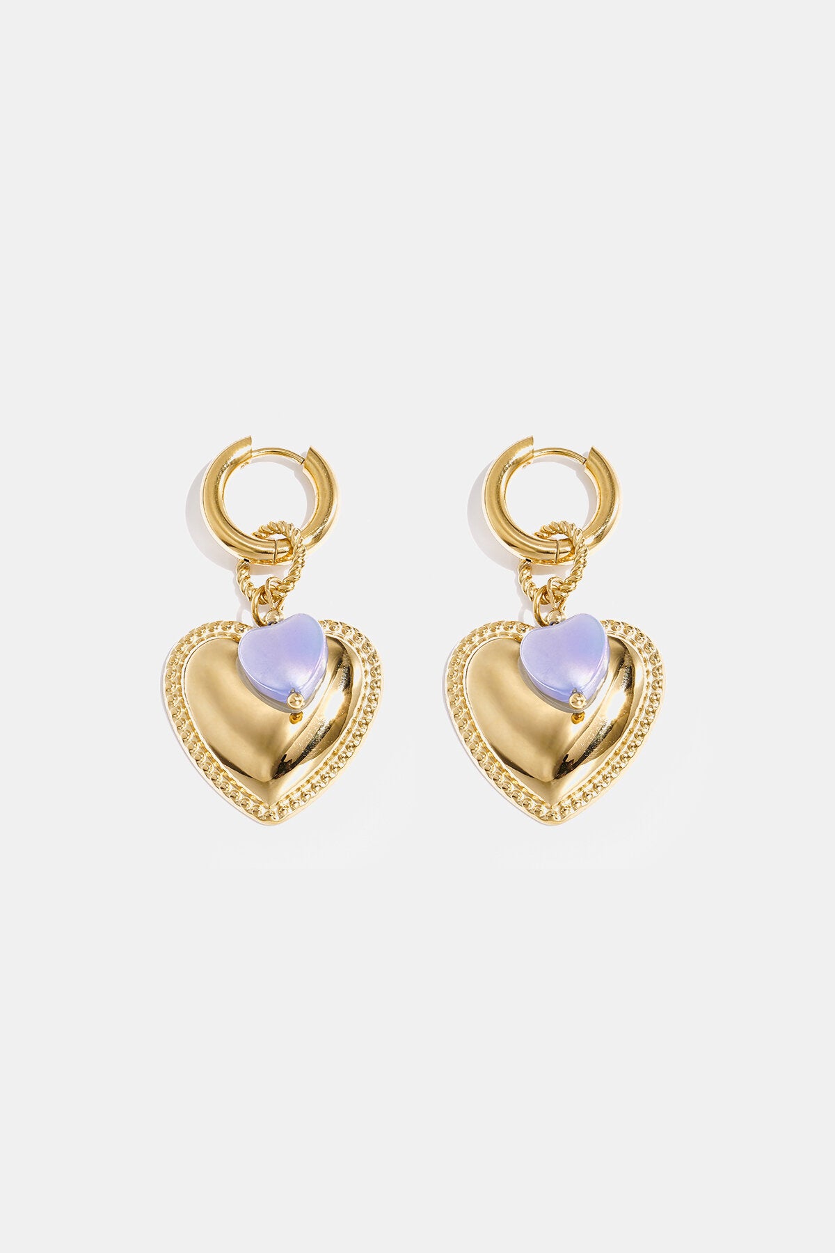 Boucles d'oreilles créoles avec pendentif cœur et perle sur bague