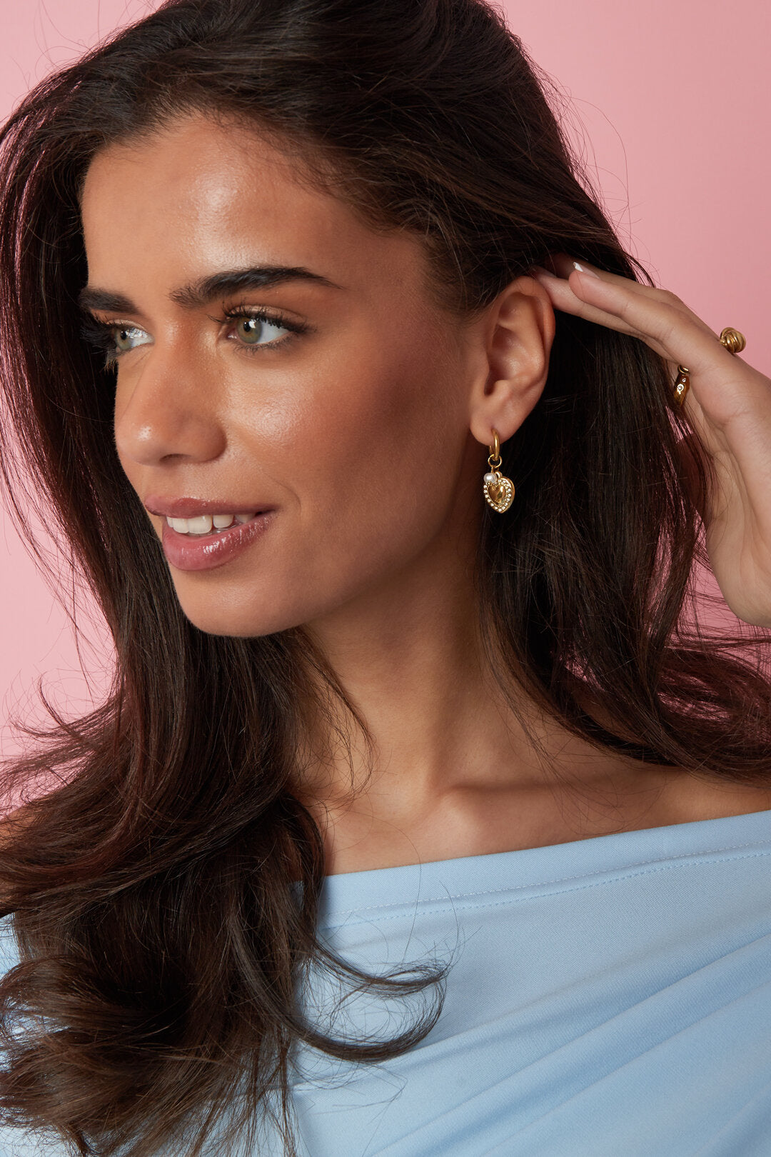 Boucles d'oreilles avec pendentif cœur et perle