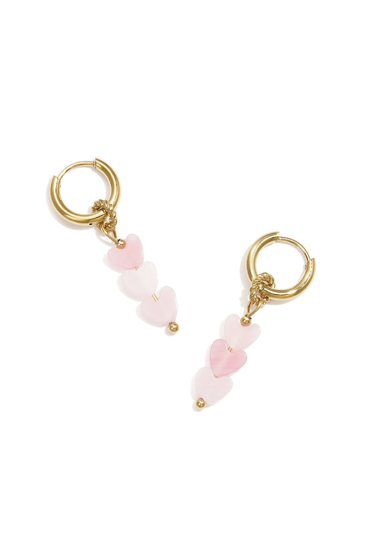 Petites boucles d'oreilles créoles avec 3 perles en forme de cœur