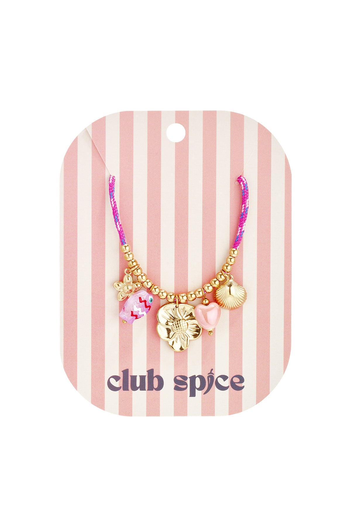 Collier en cordon coloré avec pendentifs variés et pendentif poisson
