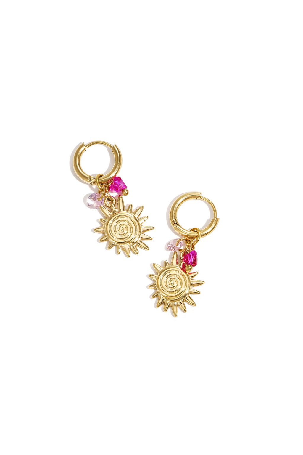 Boucles d'oreilles ornées d'un pendentif soleil et de perles