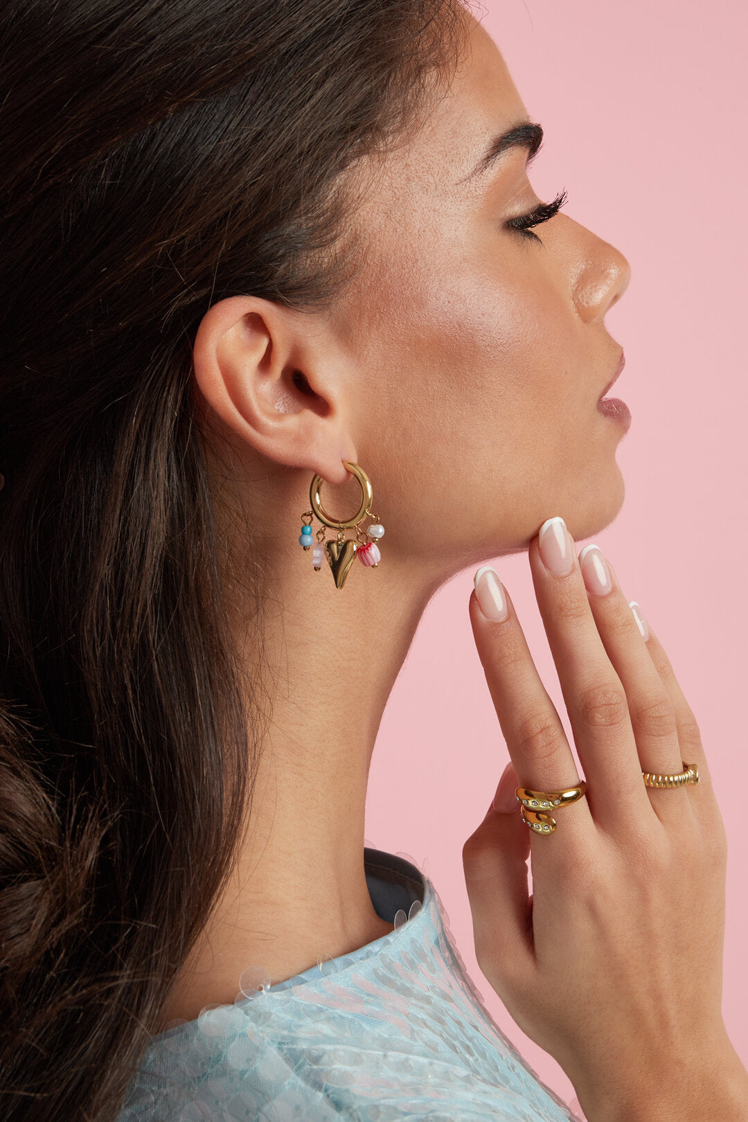 Boucles d'oreilles avec perles pendantes et cœur