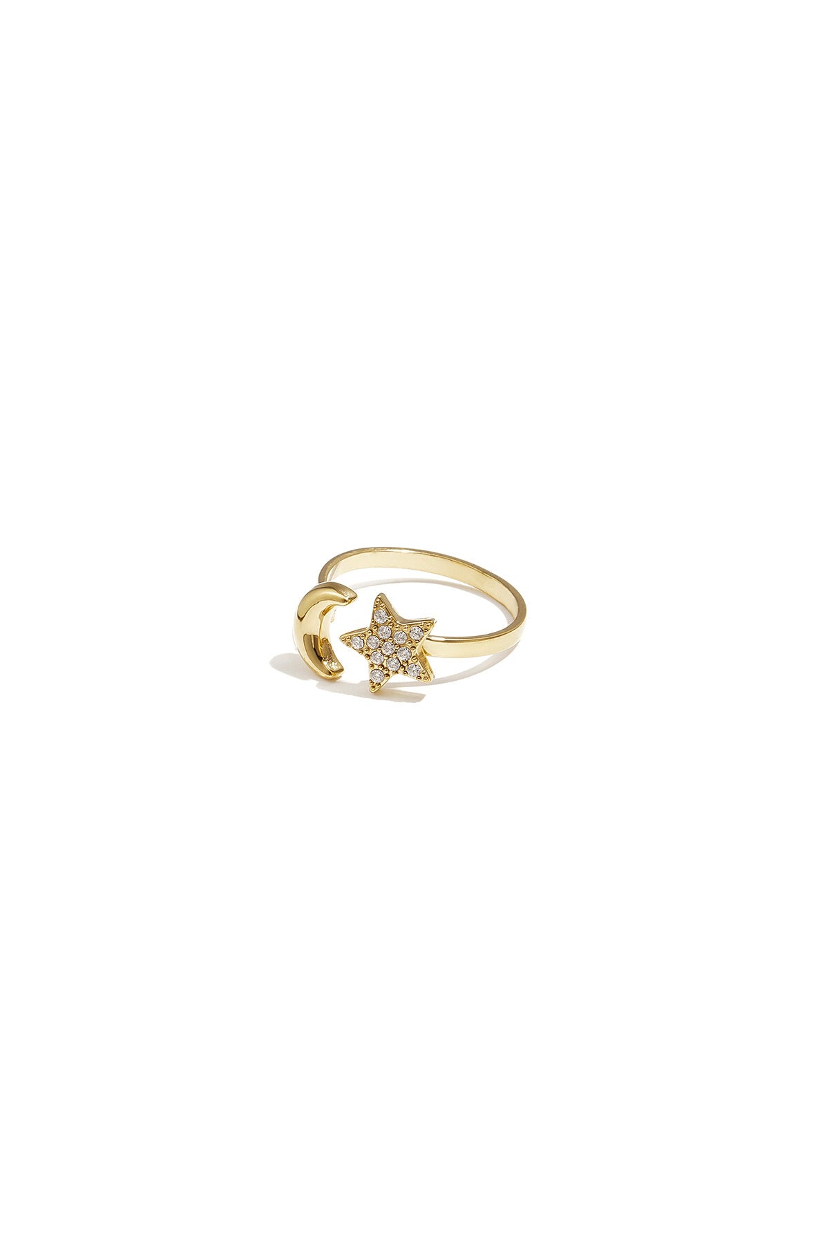 Bague ajustable avec lune et étoile brillante
