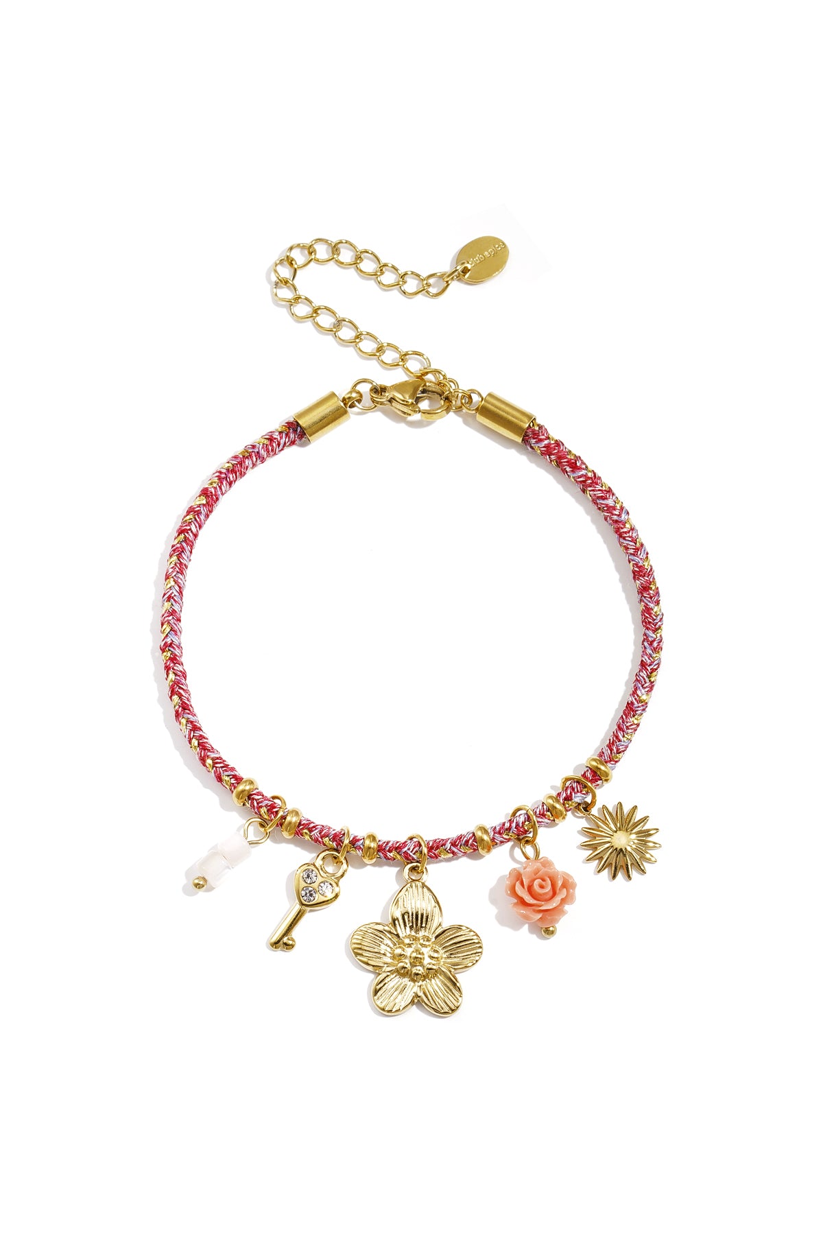Bracelet en cordon coloré avec des pendentifs orange de différentes couleurs