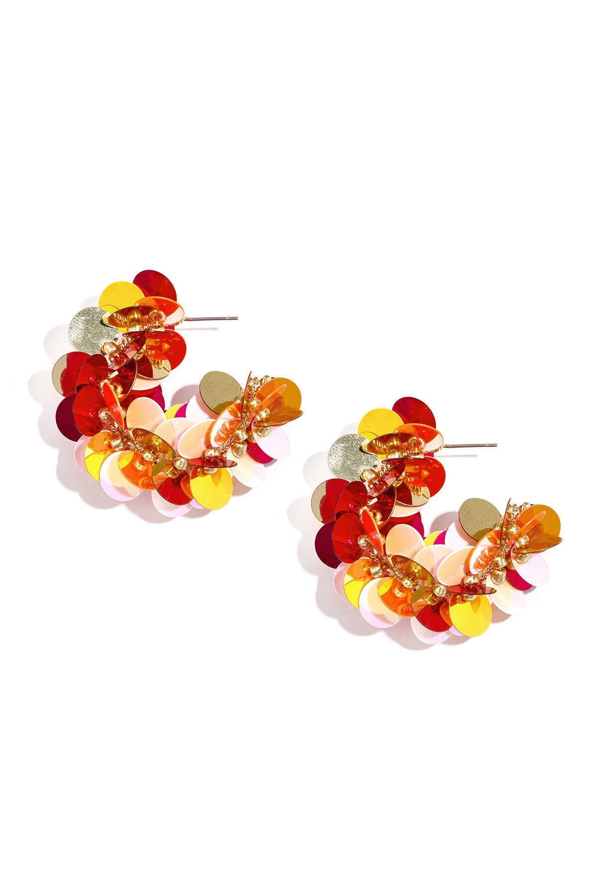 Boucles d'oreilles créoles en sequins et perles
