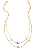Collier double orné de cœurs, de perles et de fleurs