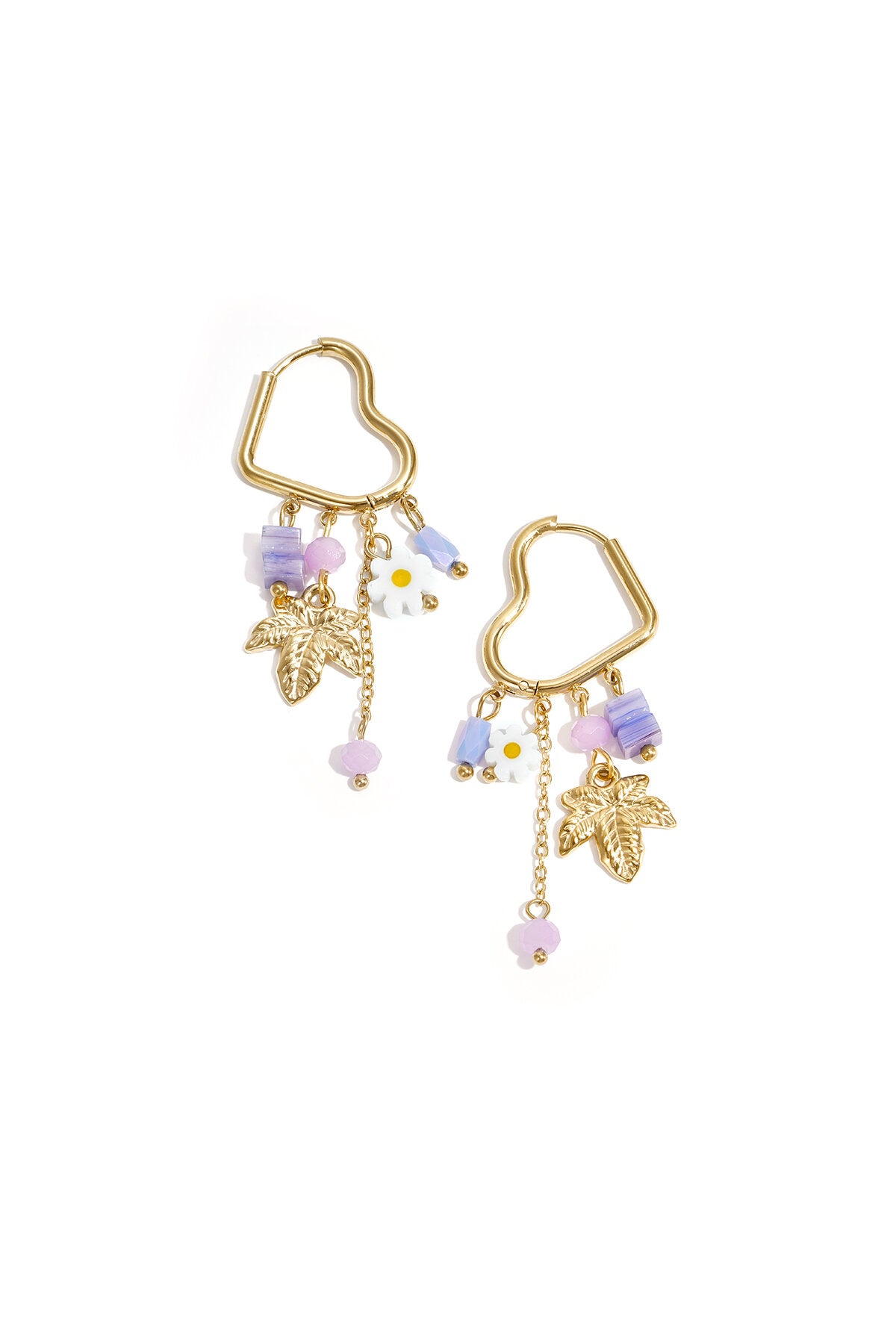 Boucles d'oreilles créoles en forme de cœur avec pendentifs et breloques perlés